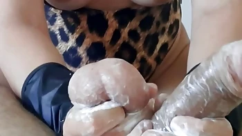 Interruption of cumshot held for up to 2 minutes and with a well smeared blowjob and a second interruption, very hot