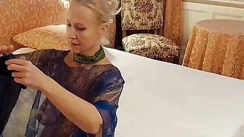 Beautiful blonde mature wife Selena spends her evening sexy posing on cam in tights and enjoys pussy licking orgasm and deep tight pussy creampie sex orgasm in a missionary pose