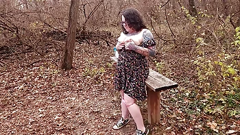 While hiking your local nature park, you stumble upon a tattooed, BBW, MILF alone in the woods, playing with her fat tits and hairy pussy. You slide in for a closer look, and she doesn't see to mind an audience.  She keeps pounding her fat cunt with her d